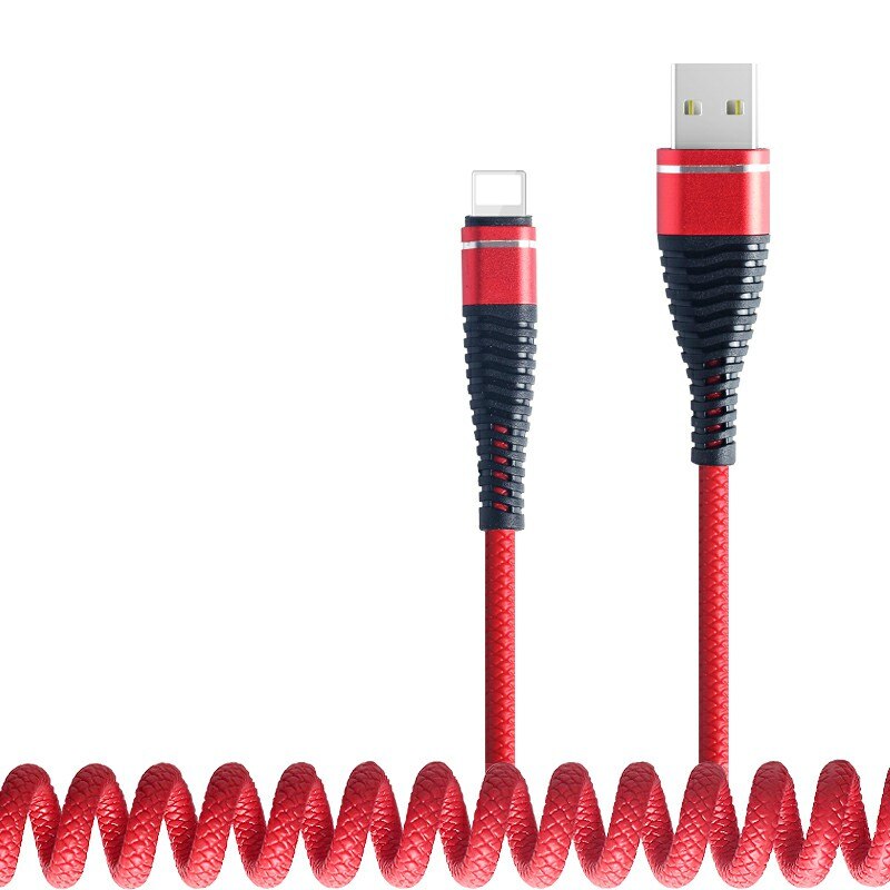 Cablu de incarcare/transfer date spiralat Lightning high quality Bibilel pentru iPhone, iPod, iPad, lungime 1.2 metri, Rosu, BBL915