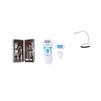 Pachet/Trusa din 11 piese pentru Manichiura si Pedichiura / Pila pentru curatat talpi si calcaie Pedi electrica + Cadou Lampa birou