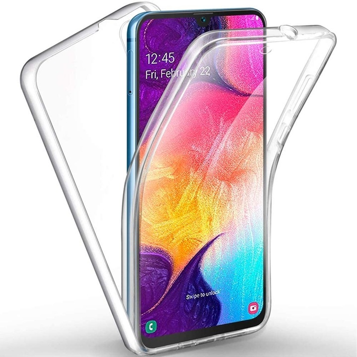Samsung Galaxy A50 / A30s telefon tok, szilikon előlap+műanyag hátlap, elő+hátlapi, 360 fokos védelem, átlátszó