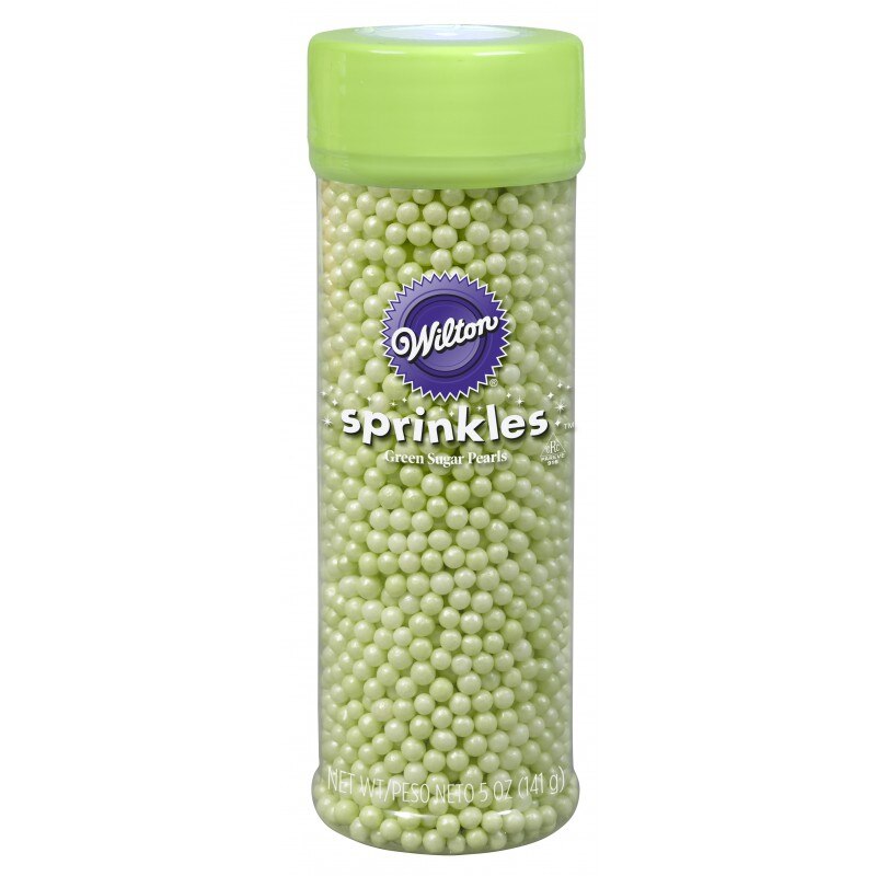 Perle din zahar pentru dulciuri, torturi, Wilton, Green Sugar Pearls, 141 g