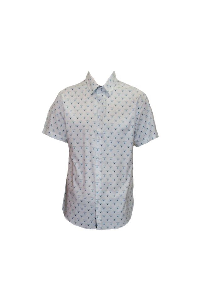 Camasa de barbati,cu imprimeu albastru,maneca scurta,D&J Exclussive, Alb