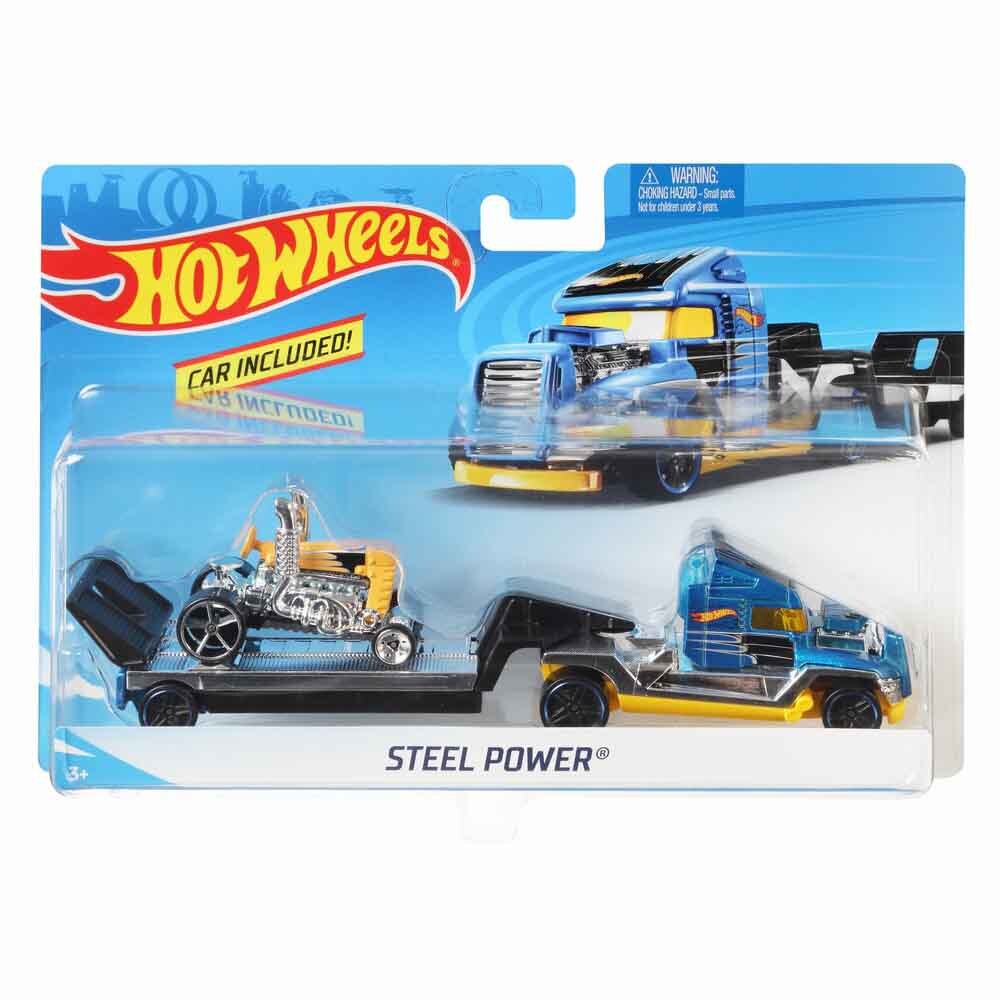 Set camion si masina Hot Wheels, Steel Power, scara 1:55
