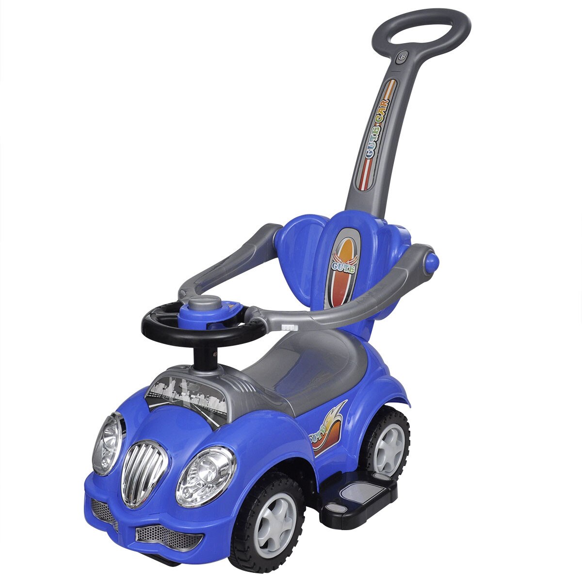 Masinuta fara pedale, cu maner de impingere, vidaXL, Plastic, Albastru