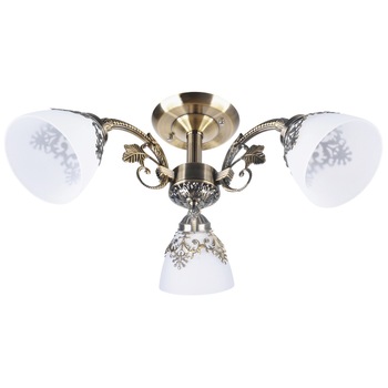 Lustra Auriu cu alb pentru living sau dormitor cu 3 dispersoare din sticla , ATS Lustra Auriu cu alb pentru living sau dormitor cu 3 dispersoare din sticla , ATS