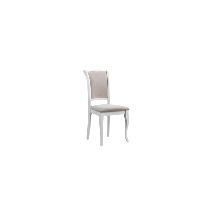 Scaun cu cadru din lemn masiv, alb cu tapiterie crem, 45x42x96 cm