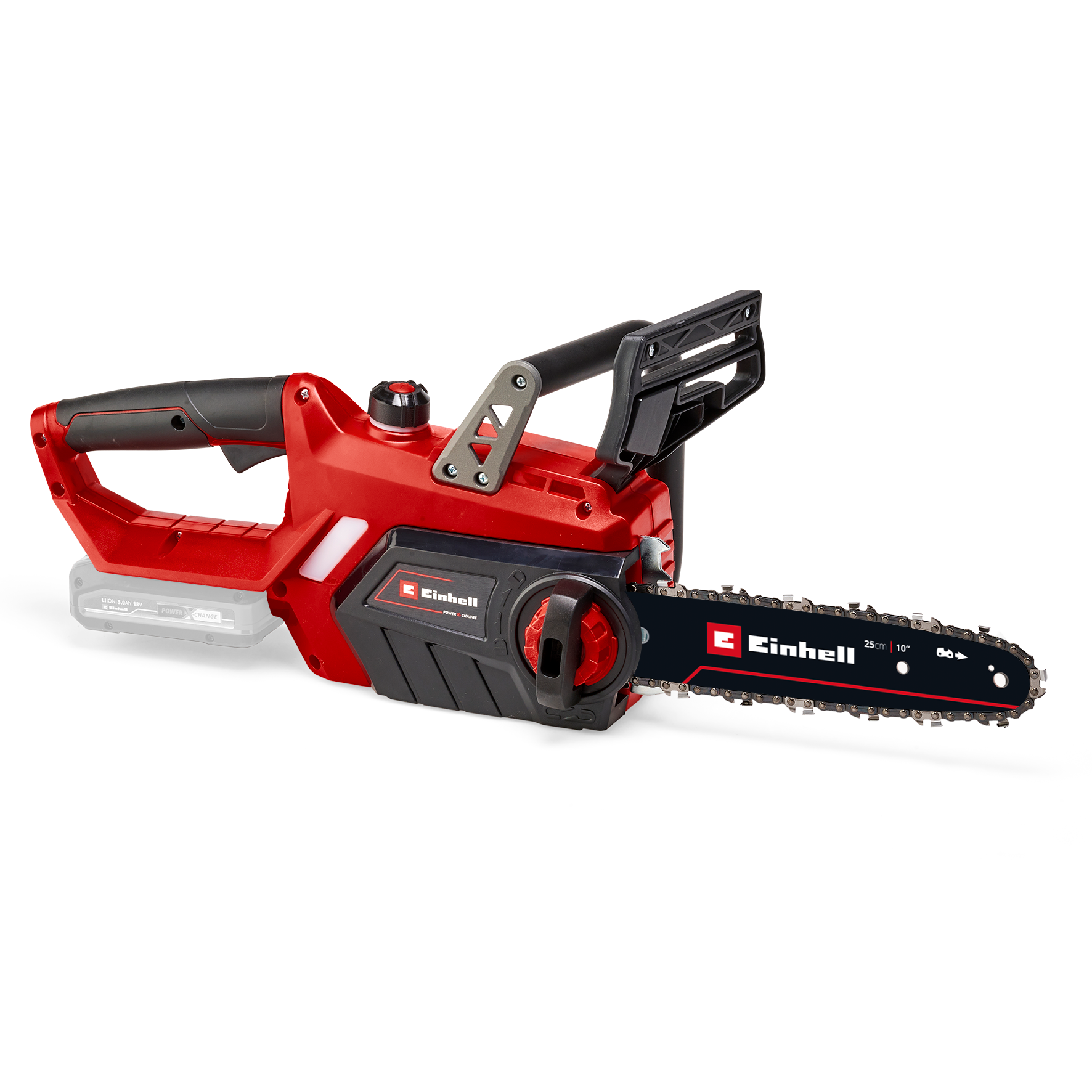 Drujba (fierastrau electric) cu lant pe acumulator Einhell Power-X-Change GE-LC 18 Li Solo, 18 V, lama 25 cm,viteza taiere 4.3 m/s,fara incarcator si acumulator in pachet