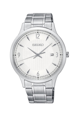 Seiko, Аналогов часовник с метална гривна, Сребрист / Бял