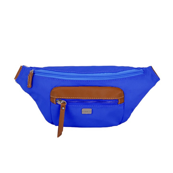 Borseta dama, David Jones, din nailon, albastra, forma semiluna, 99571126