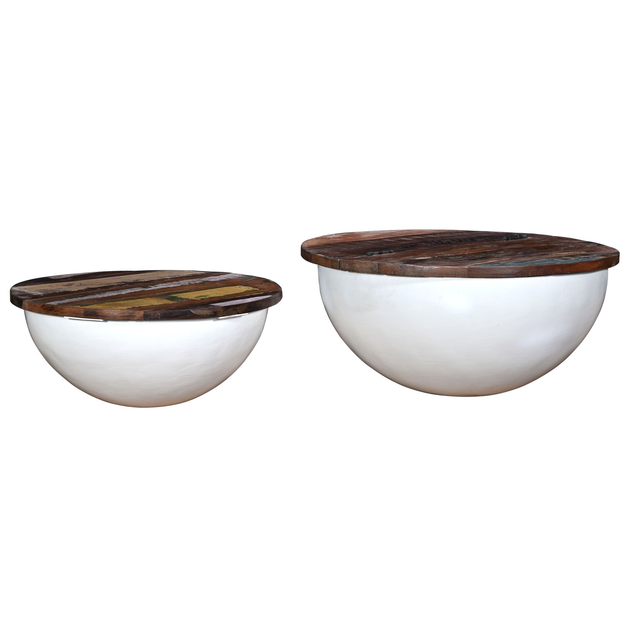 Set de 2 masute de cafea, vidaXL, Lemn masiv reciclat, Alb, 60 x 27 cm