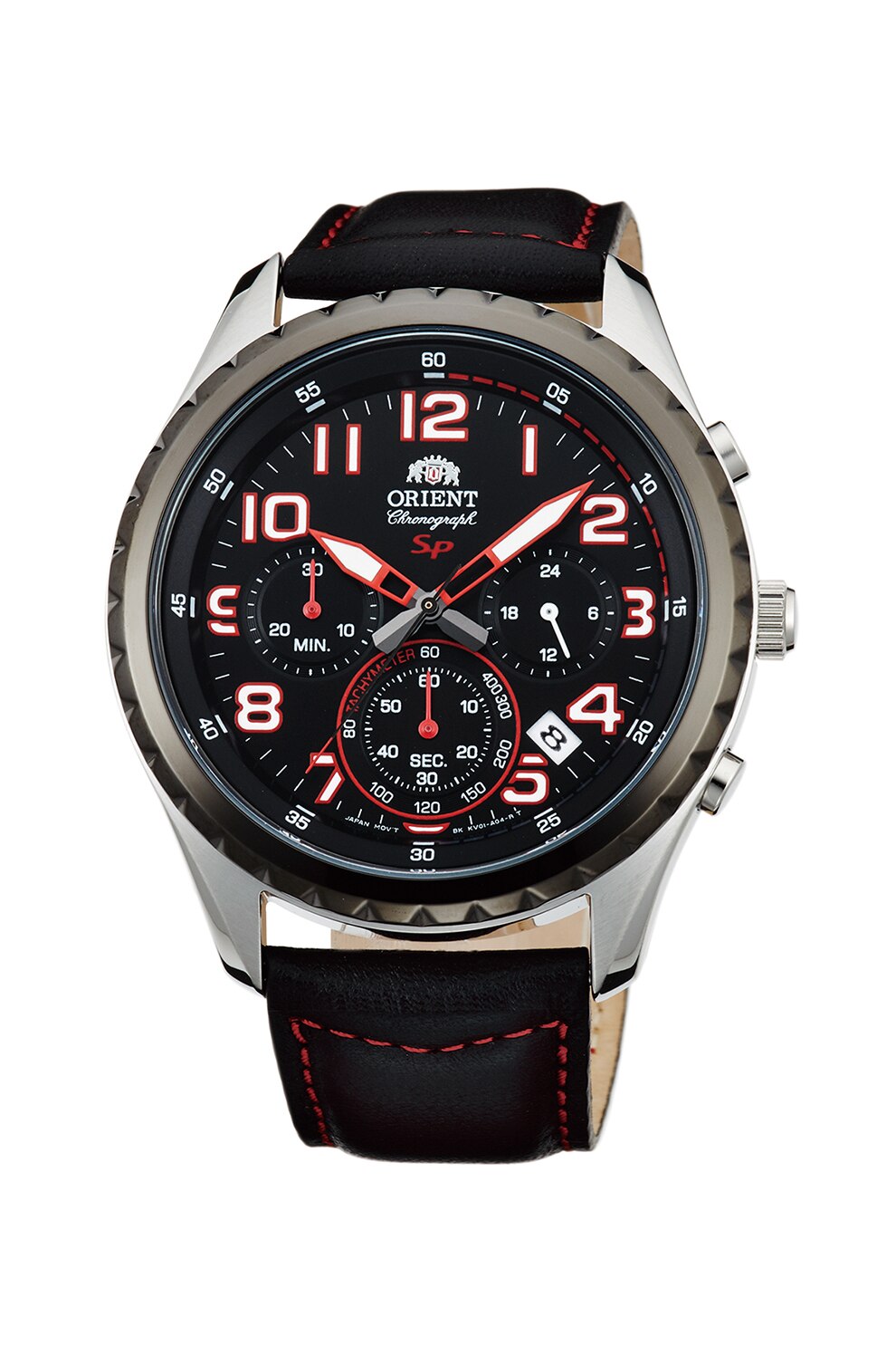 ORIENT, Ceas cronograf cu o curea de piele, Negru