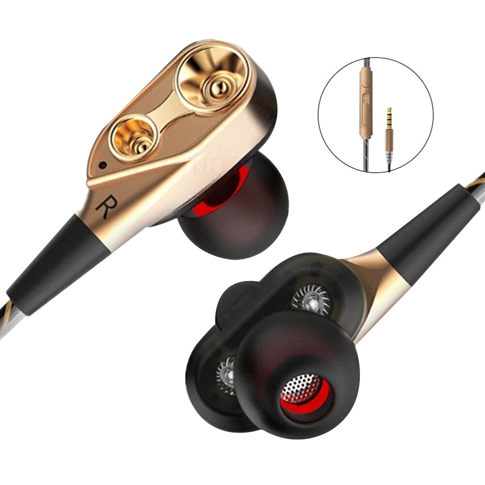 Casti stereo aurite cu microfon si control volum, Fangtuosi Earbuds, cablu flexibil, jack smartphone telefon tableta - model gold