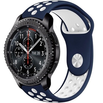 Curea ceas Smartwatch Samsung Gear S3, iUni 22 mm Silicon Sport Blue-White Curea ceas Smartwatch Samsung Gear S3, iUni 22 mm Silicon Sport Blue-White