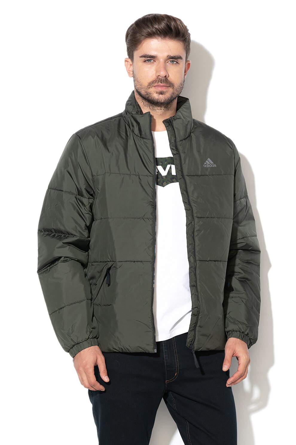 Adidas PERFORMANCE, Geaca cu vatelina si guler scurt, Verde inchis