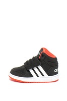 Adidas PERFORMANCE, Pantofi sport mid-high de piele ecologica, cu velcro Hoops, Negru/Alb, 26.5 EU