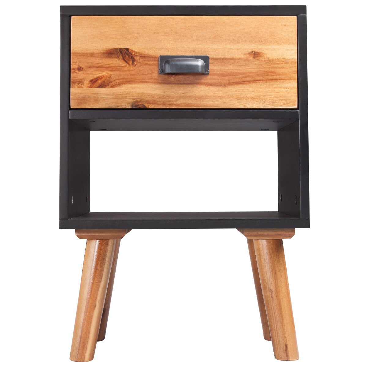 Noptiera din lemn dur de salcam, vidaXL, 40 x 30 x 58 cm, maro cu negru