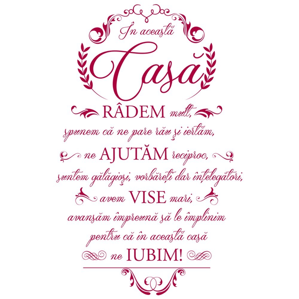 Sticker decorativ Acasa suntem noi insine Roz Ciclam - 65 x 100 cm - BeeStick
