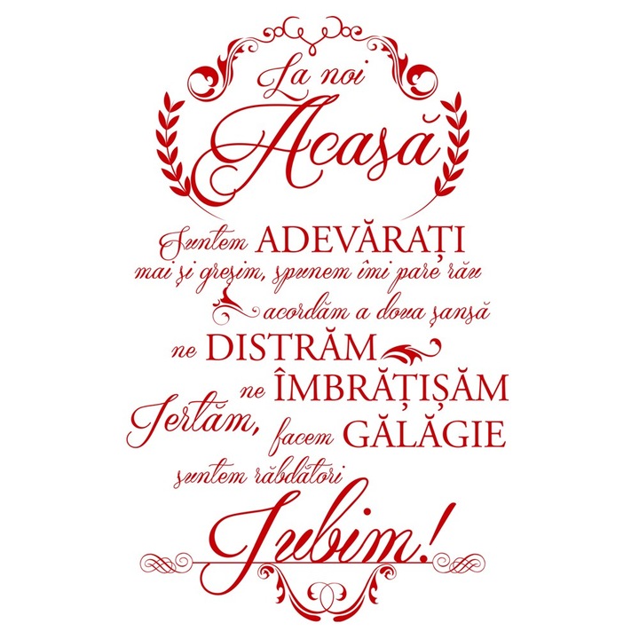 Sticker decorativ In Familie Rosu - 63 x 100 cm - BeeStick
