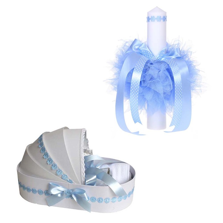 Set trusou botez landou si lumanare cu floricele Erfi® 51