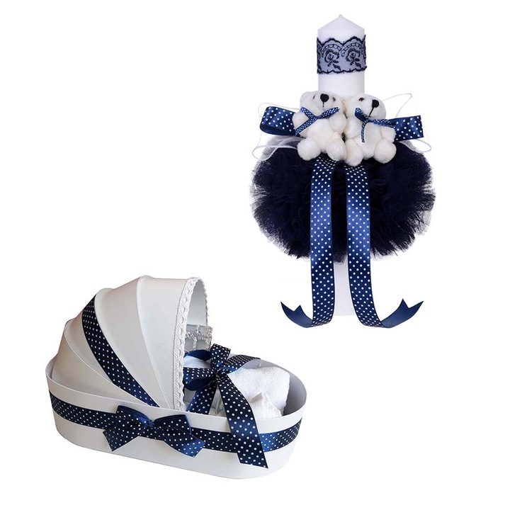 Set lumanare botez cu ursuleti si trusou botez in cutie landou Erfi® 49