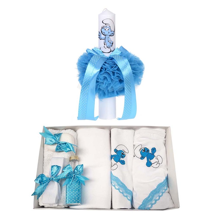 Set botez lumanare si trusou pentru baietel Erfi® 60