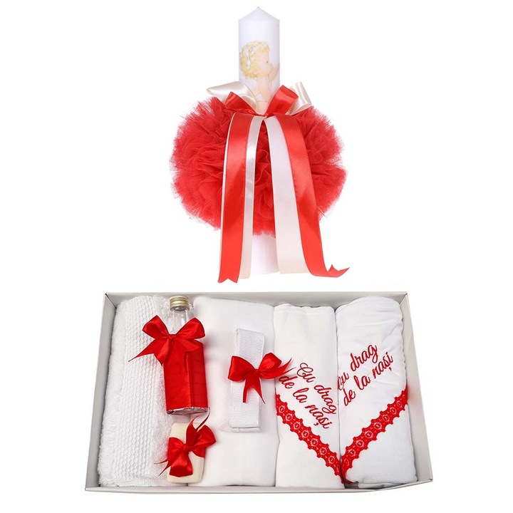 Set botez trusou si lumanare cu mesaj si ingeras Erfi® 63