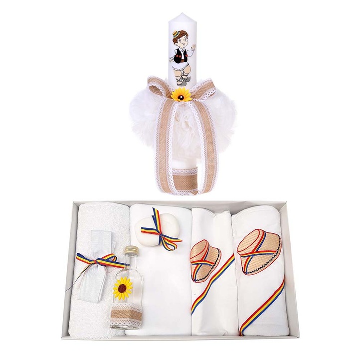 Set botez traditional cu trusou si lumanare pentru baietel Erfi® 67