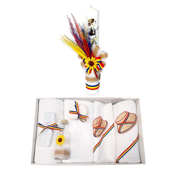 Set botez cu lumanare si trusou pentru baietei decorate traditional Erfi® 70