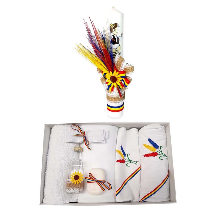 Set botez cu lumanare si trusou pentru baietel decorate traditional Erfi® 72