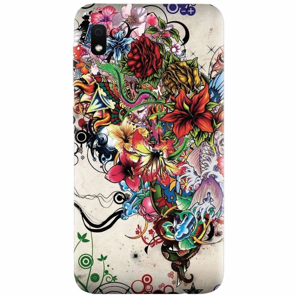 Husa silicon pentru Samsung Galaxy A10, Abstract Flowers Tattoo Illustration