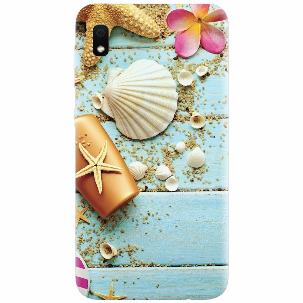 Husa silicon pentru Samsung Galaxy A10, Blue Wood Seashells Sea Star
