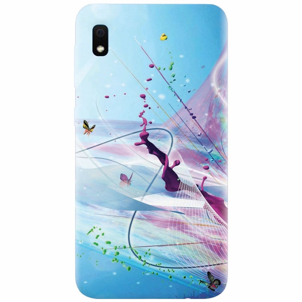 Husa silicon pentru Samsung Galaxy A10, Artistic Paint Splash Purple Butterflies