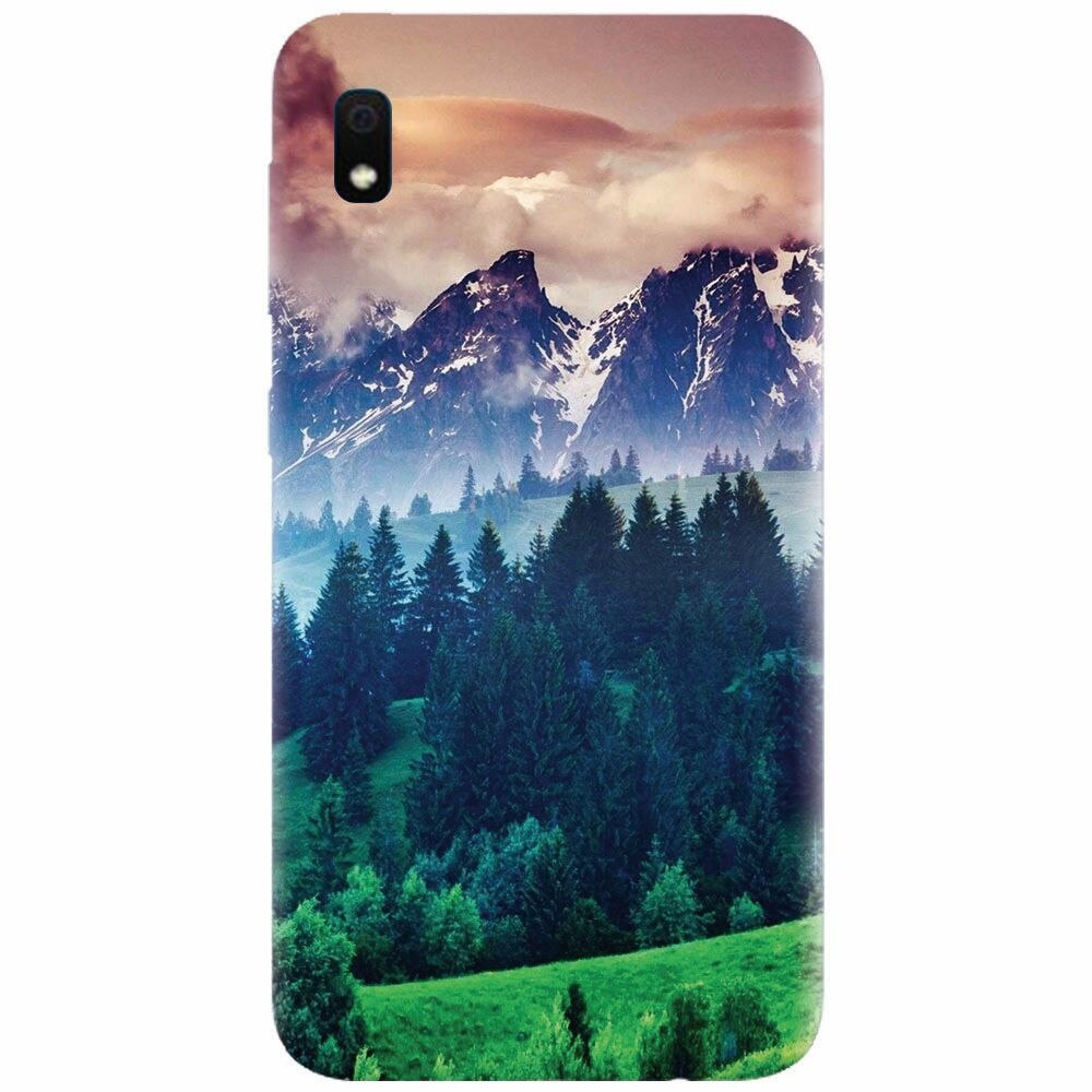Husa silicon pentru Samsung Galaxy A10, Forest Hills Snowy Mountains And Sunset Clouds