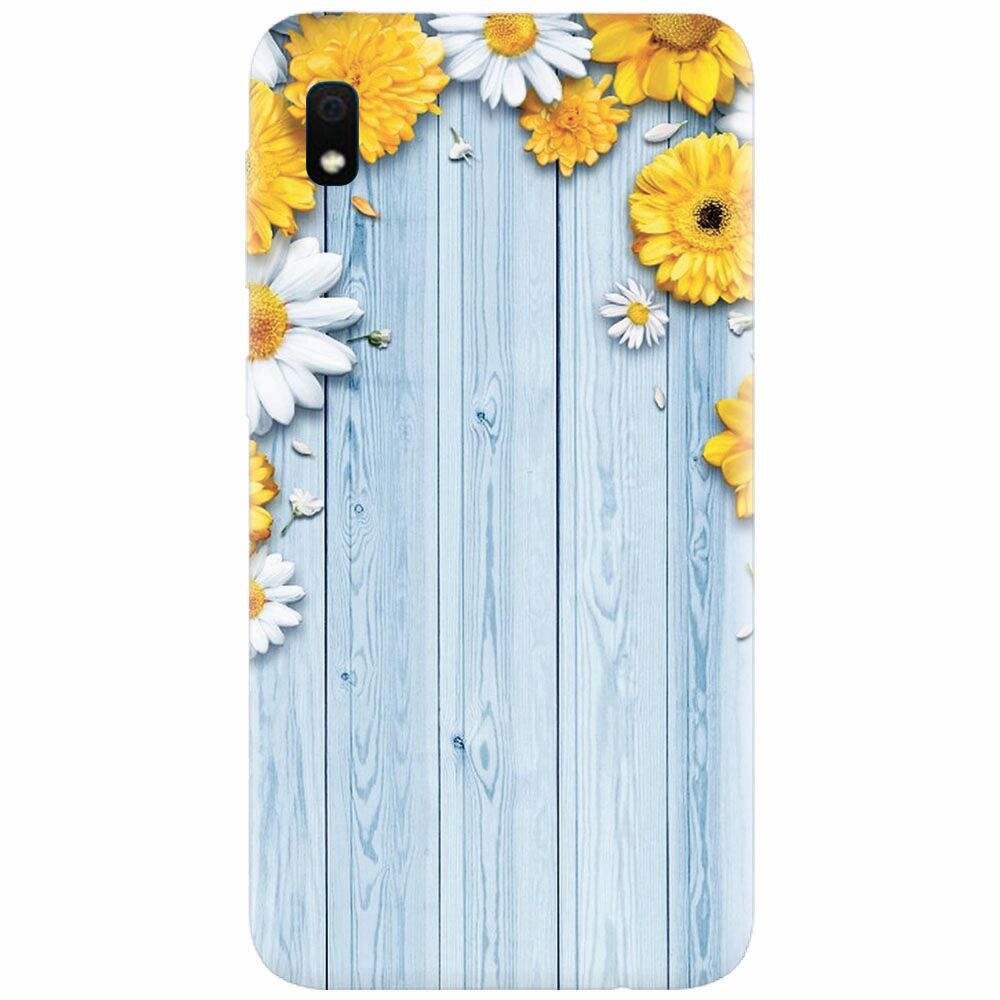 Husa silicon pentru Samsung Galaxy A10, Sunflower On Blue Wood