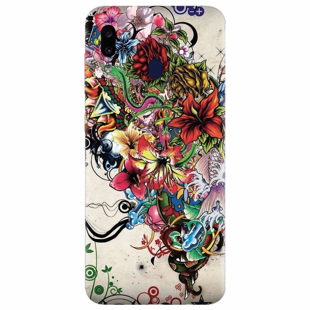 Husa silicon pentru Samsung Galaxy M20, Abstract Flowers Tattoo Illustration