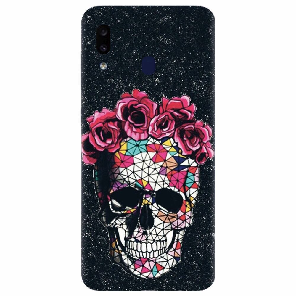 Husa silicon pentru Samsung Galaxy M20, Colorful Skull Roses Space