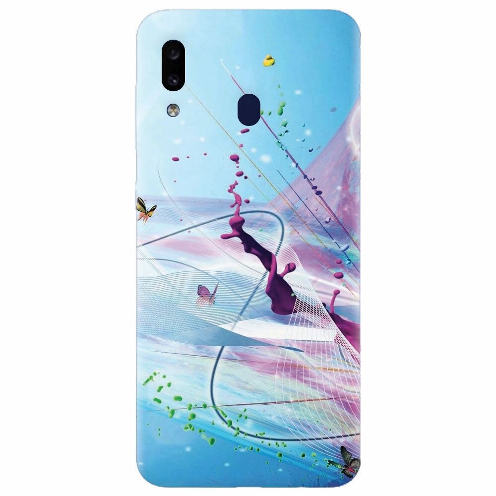 Husa silicon pentru Samsung Galaxy A20e, Artistic Paint Splash Purple Butterflies