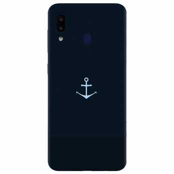 Husa silicon pentru Samsung Galaxy A20, Blue Navy Anchor Illustration Flat Husa silicon pentru Samsung Galaxy A20, Blue Navy Anchor Illustration Flat