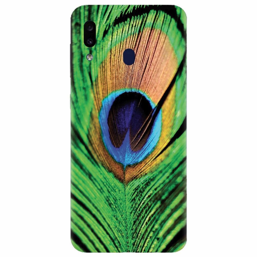 Husa silicon pentru Samsung Galaxy M20, Peacock Feather Green Blue