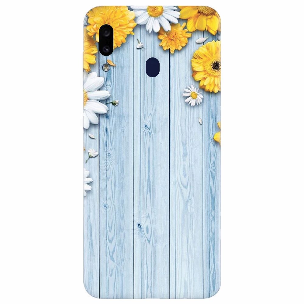 Husa silicon pentru Samsung Galaxy A20e, Sunflower On Blue Wood