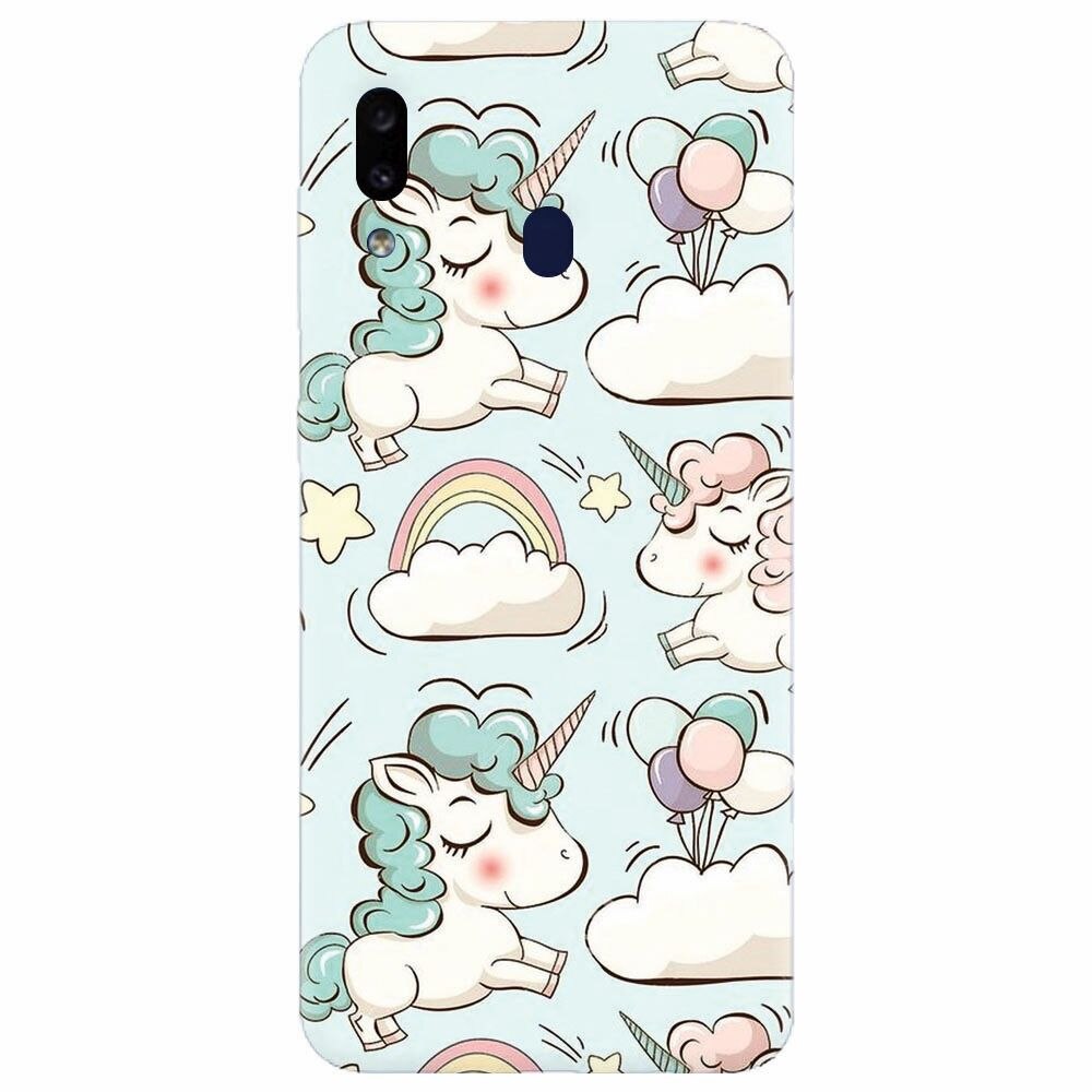 Husa silicon pentru Samsung Galaxy A20, Unicorns And Clouds