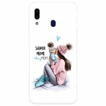 Husa silicon pentru Samsung Galaxy A20e, Super Mom With Boy Husa silicon pentru Samsung Galaxy A20e, Super Mom With Boy