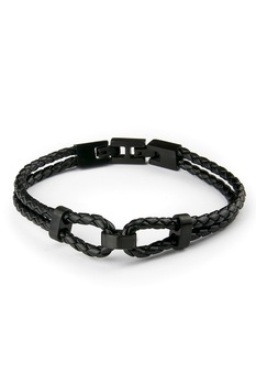 Monomen, Bratara de piele cu aspect impletit, Negru Monomen, Bratara de piele cu aspect impletit, Negru