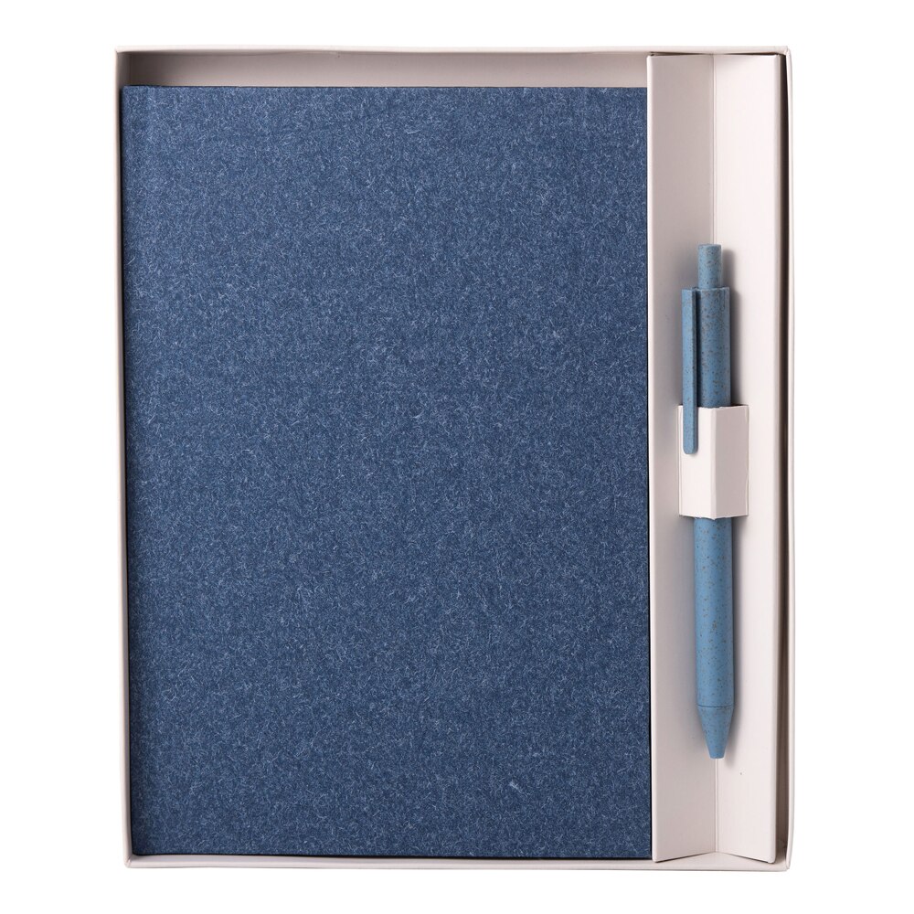 Set Natura, notes A5, hartie alba, liniatura, albastru + pix