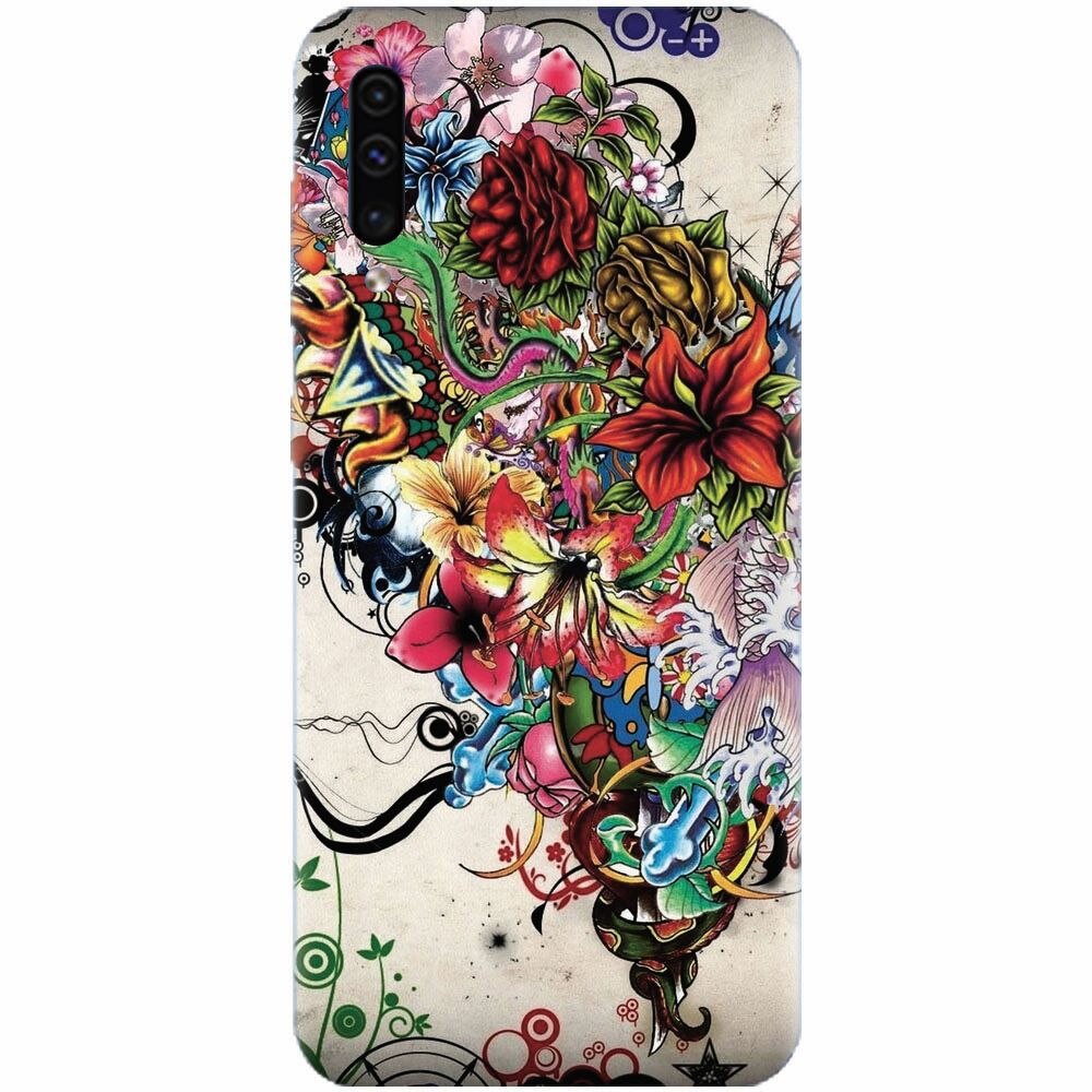 Husa silicon pentru Samsung Galaxy A70, Abstract Flowers Tattoo Illustration
