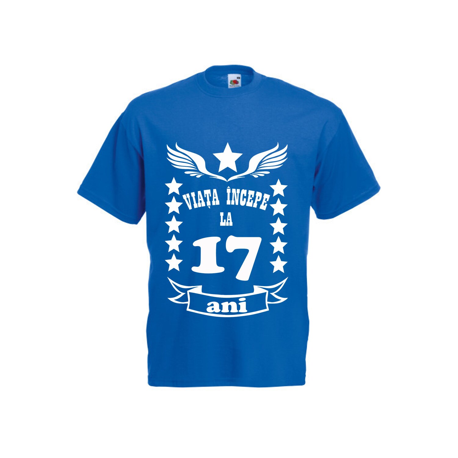 Tricou barbat imprimeu Fruit of the loom aniversare Viata incepe la 17 ani ,albastru, 2XL