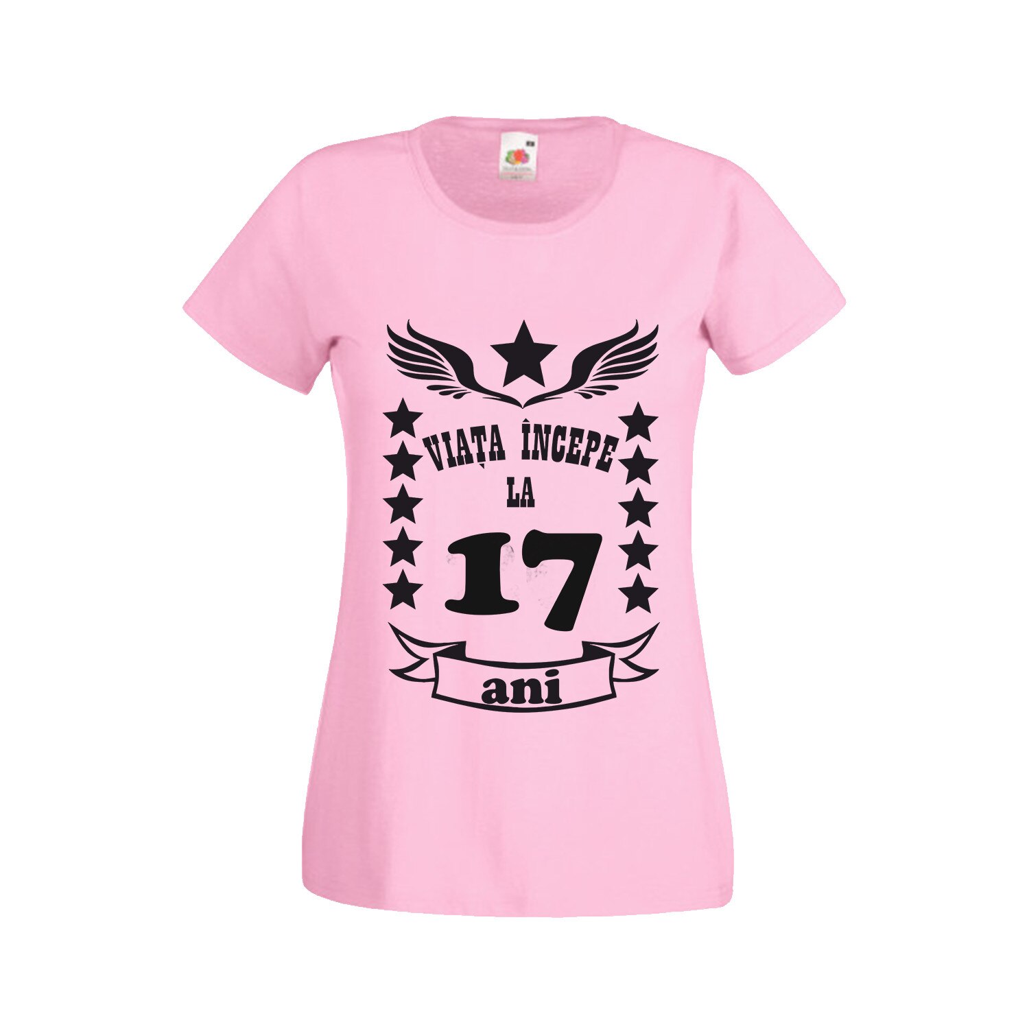Tricou dama imprimeu Fruit of the loom aniversare Viata incepe la 17 ani ,roz, 2XL