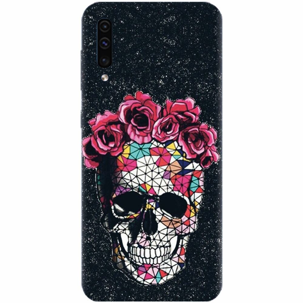 Husa silicon pentru Samsung Galaxy A70, Colorful Skull Roses Space