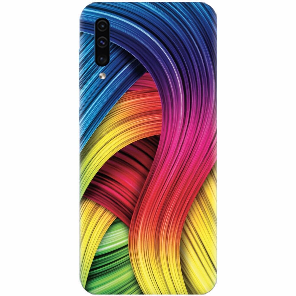 Husa silicon pentru Samsung Galaxy A70, Curly Colorful Rainbow Lines Illustration