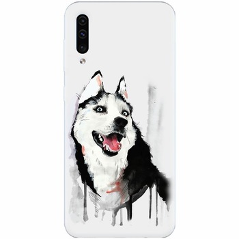 Husa silicon pentru Samsung Galaxy A70, Husky Dog Watercolor Illustration Husa silicon pentru Samsung Galaxy A70, Husky Dog Watercolor Illustration