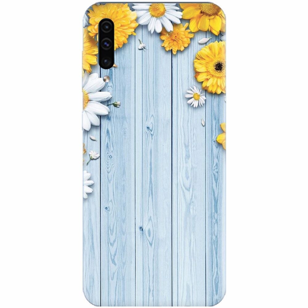 Husa silicon pentru Samsung Galaxy A50, Sunflower On Blue Wood